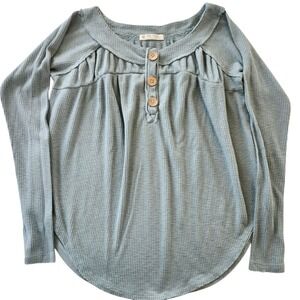 We The Free People Long Sleeve Must Have Henley Waffle Knit Boho Blouse Top S